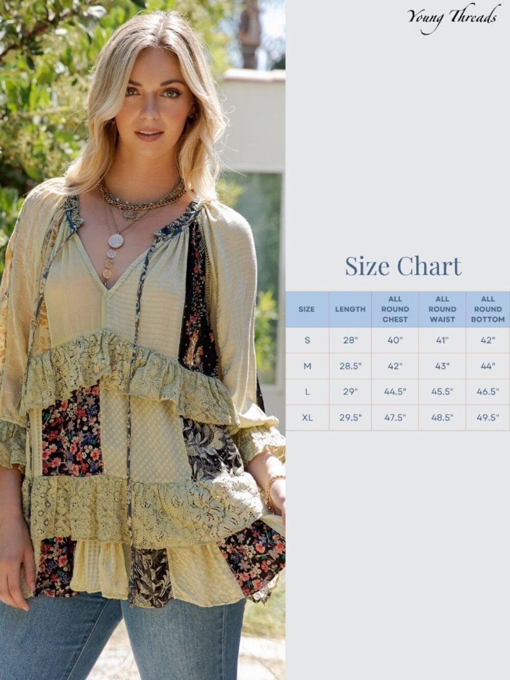 Young Threads Boho Ruffle Detail Pheasant Top Size M - Picture 6 of 7